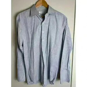 Bergdorf Goodman 100% Cotton Men’s size 15/32 Dress Shirt Long Cuffs Blue Check